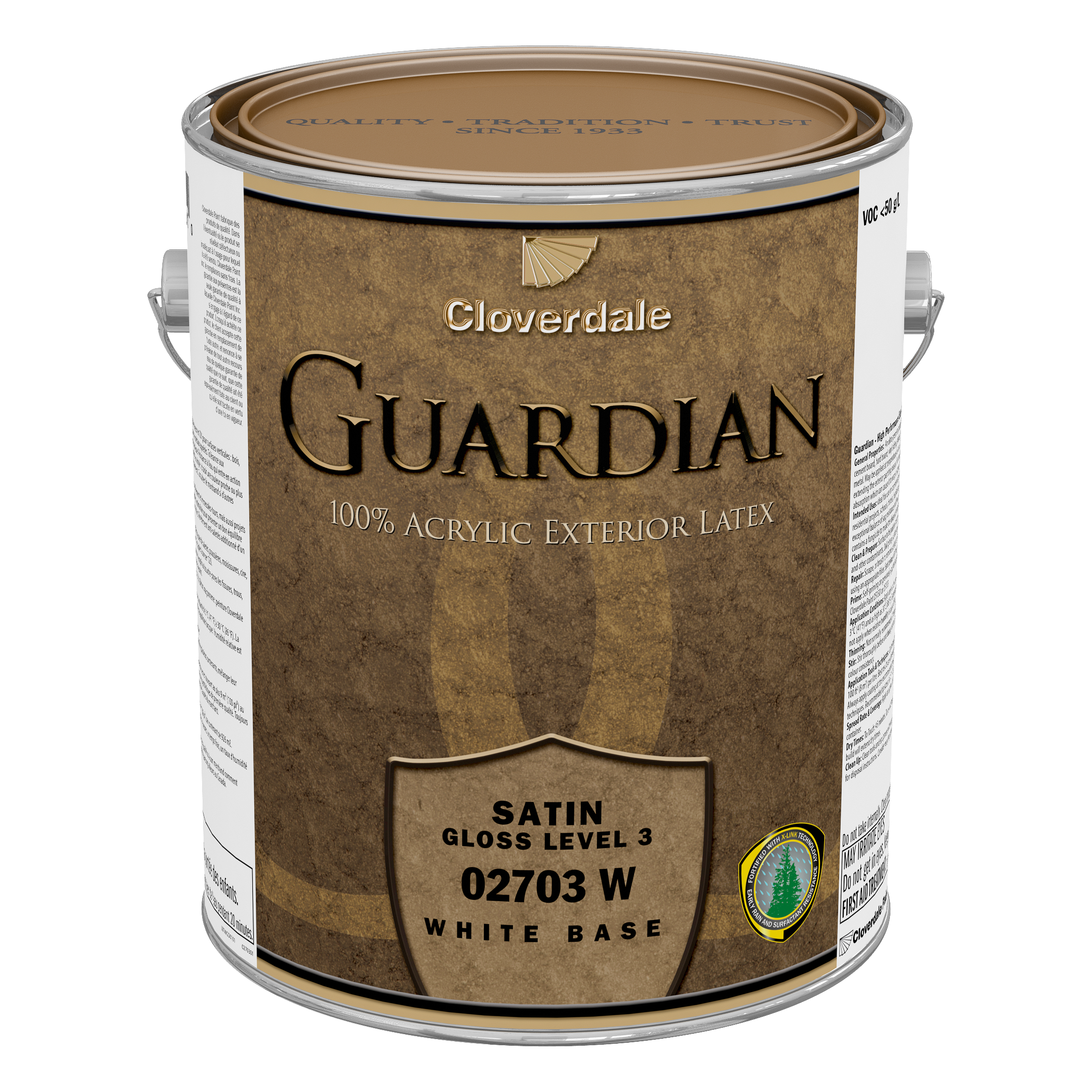 Peinture intérieure/extérieure 100 % acrylique Guardian 3,78 L 02703 SATIN