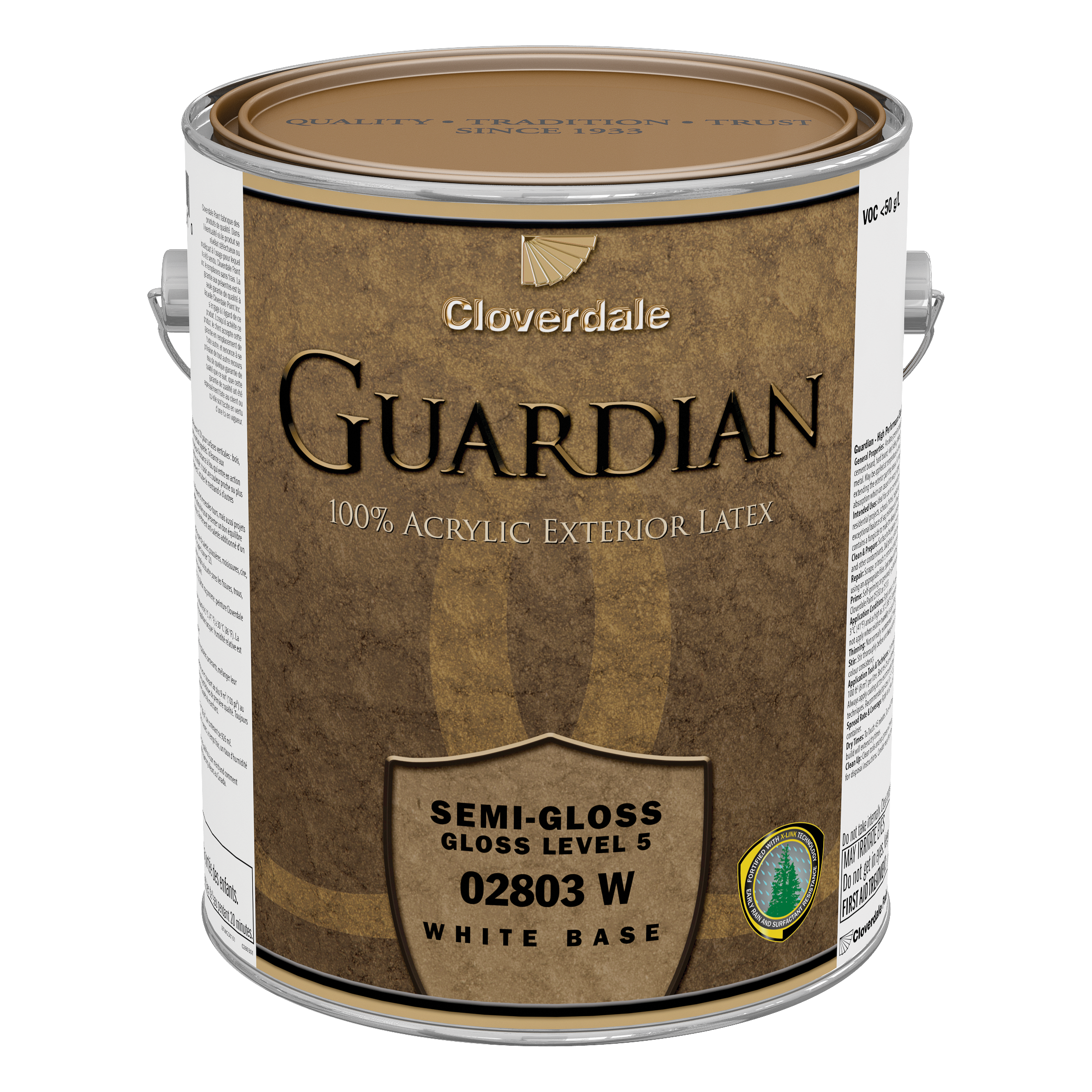 Peinture intérieure/extérieure 100 % acrylique Guardian 3,78 L 02803 SEMI-LUSTRE